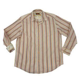 Tommy Bahama Button Up Shirt Men's Size L Striped Long Sleeve Dress 100% Cotton